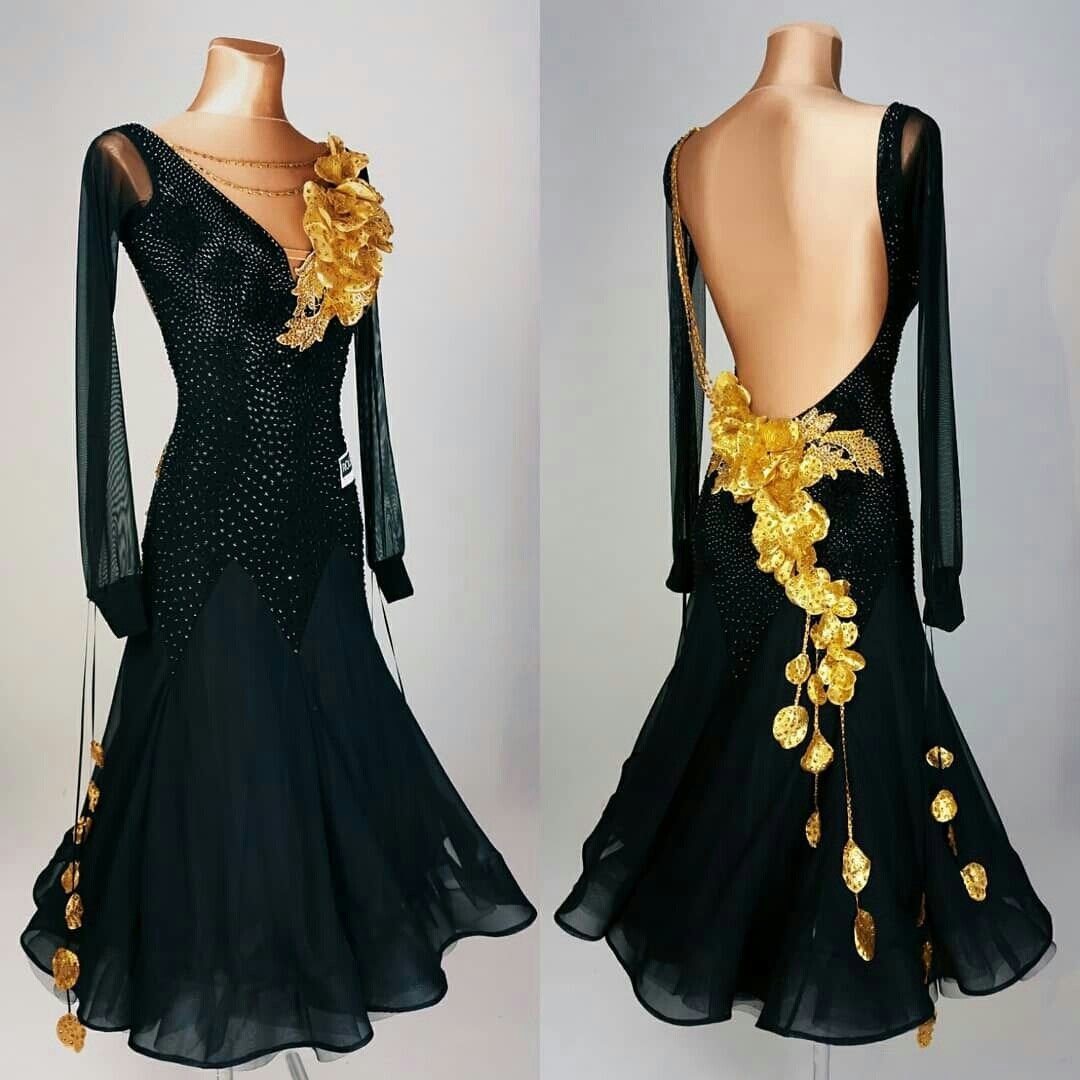 Чёрное платье с золотым бальные танцы