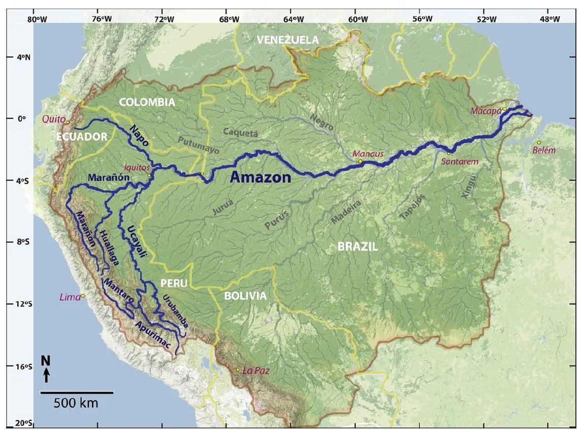 Бассейн реки Амазонка на карте