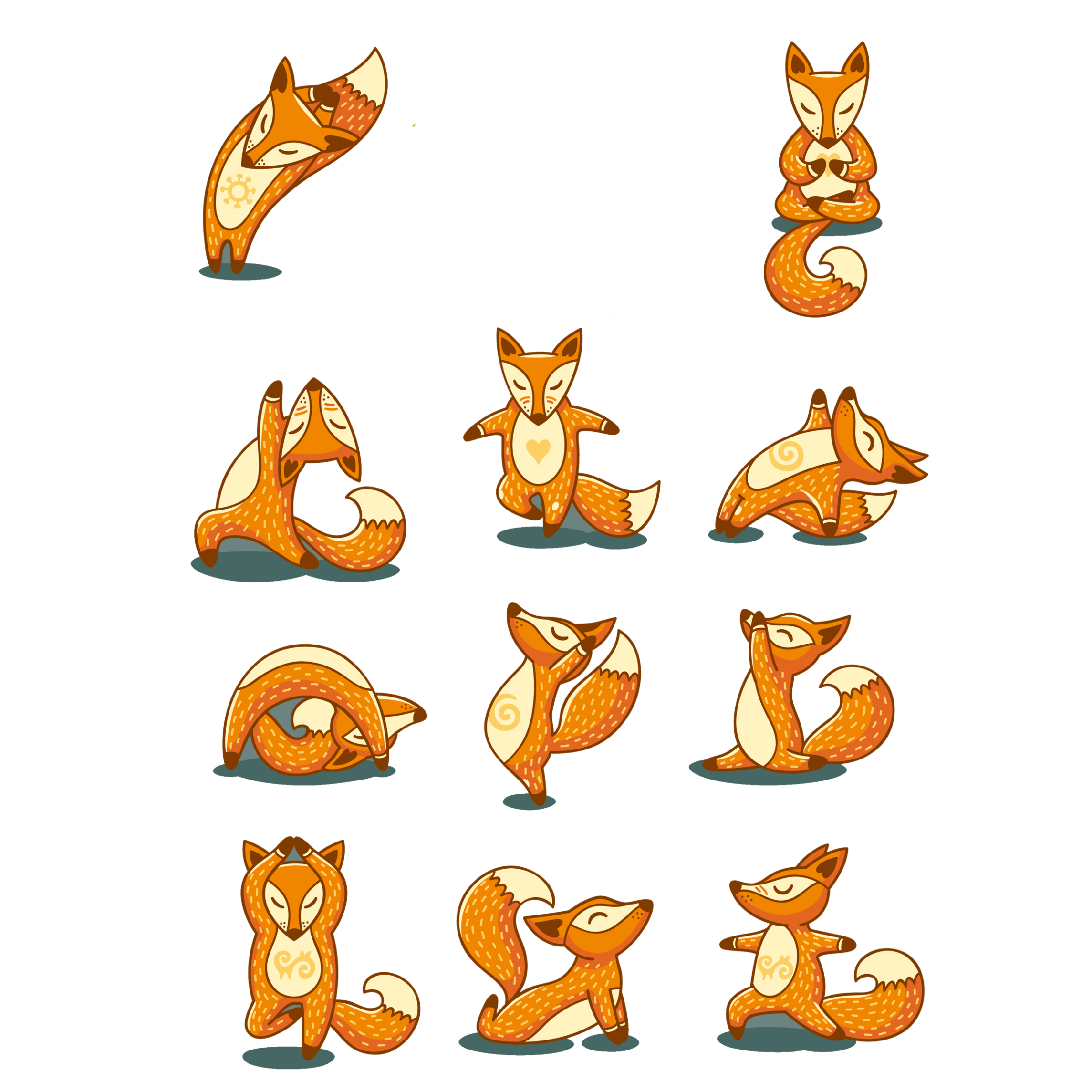 Лис вектор. Мультяшные лисы. Стилизованное изображение лисы. Лисичка в разных позах. Мультяшные лисички.