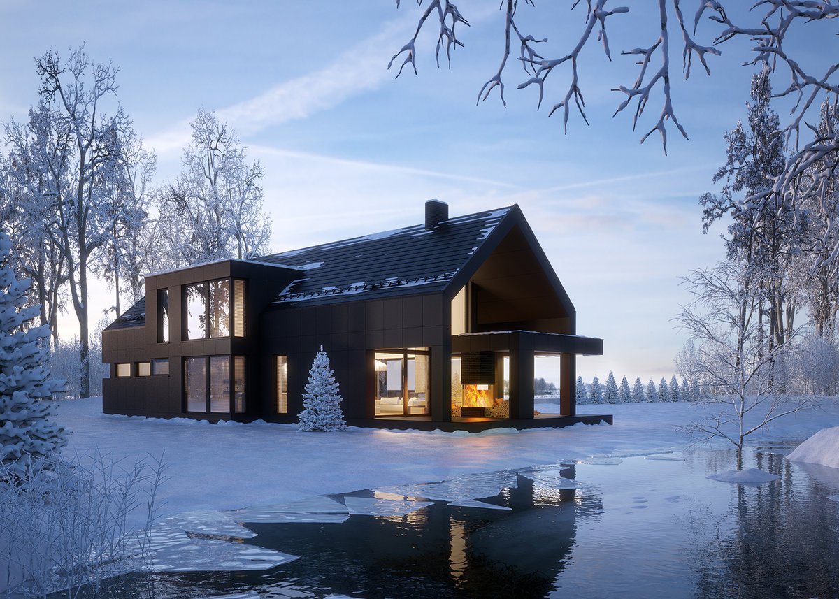Скандинавский дом в лесу