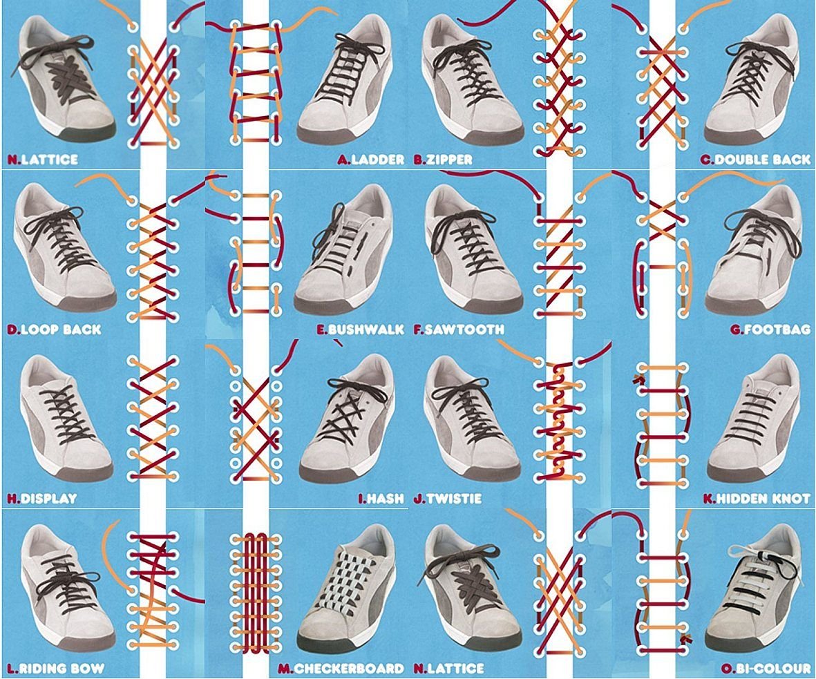 Способы завязывания шнурков на кроссовках с 7 дырками