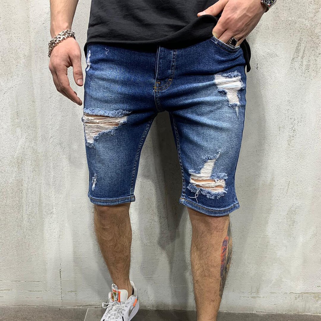 Рваные джинсовые шорты мужские серые