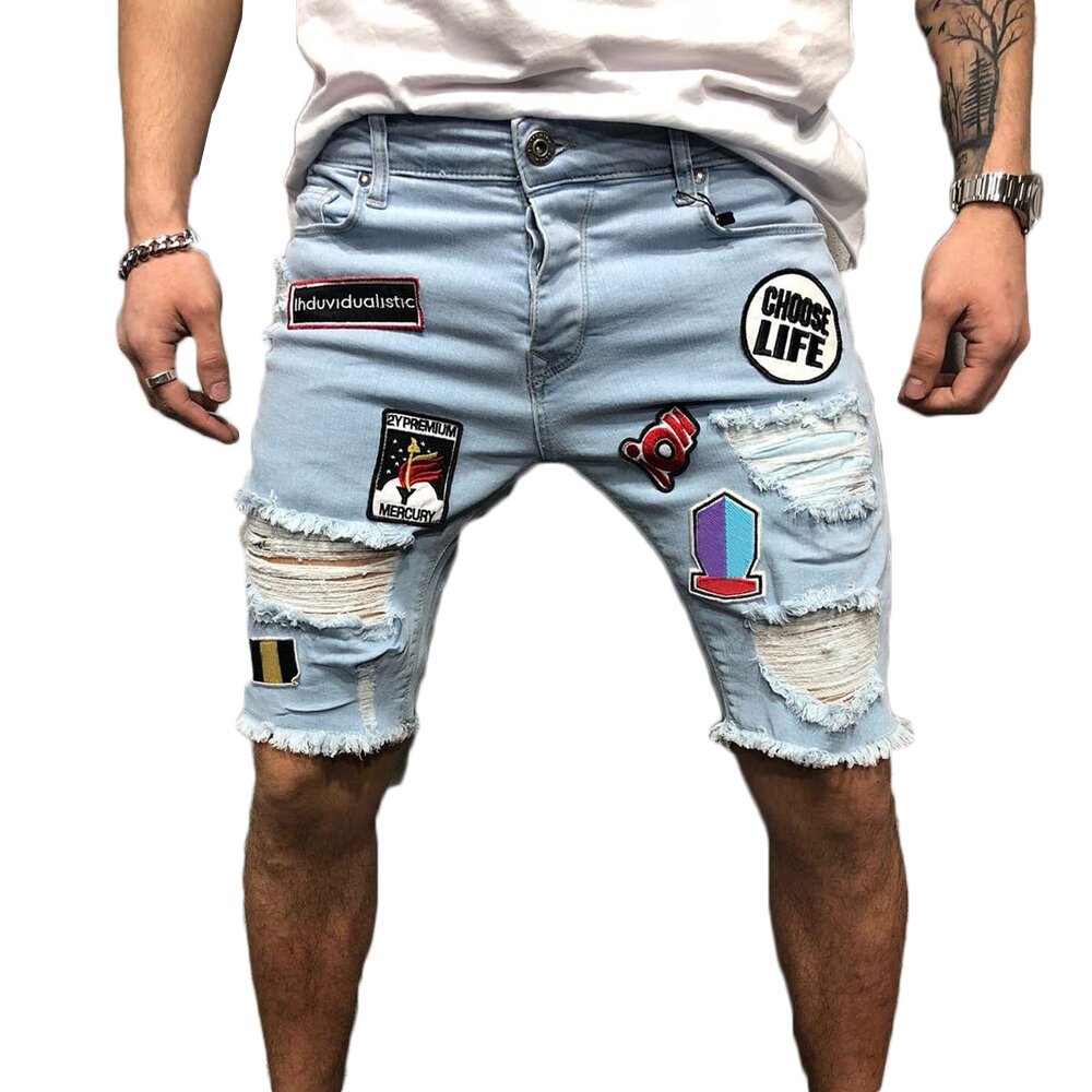 Хип хоп шорты мужские джинсовые