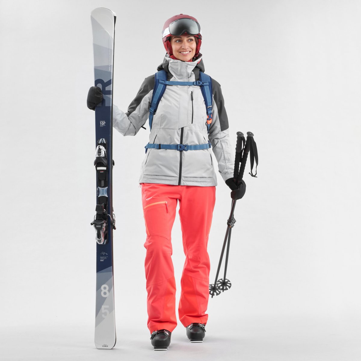 Куртка лыжная для фрирайда женская серая JKT Ski fr100 Wedze