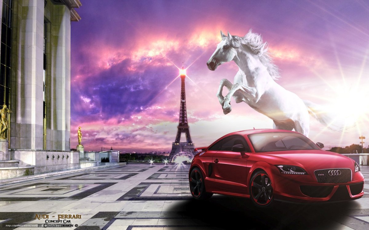 Мустанг конь и машина