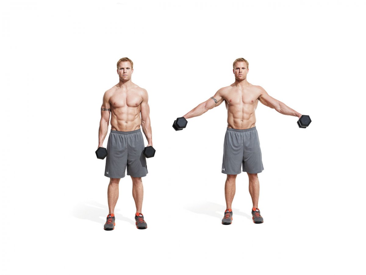 Разводка гантелей в стороны стоя