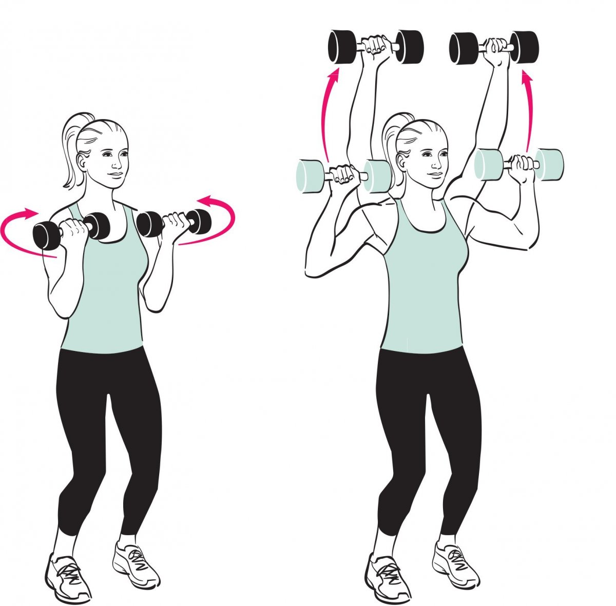 Тяга гантелей в наклоне