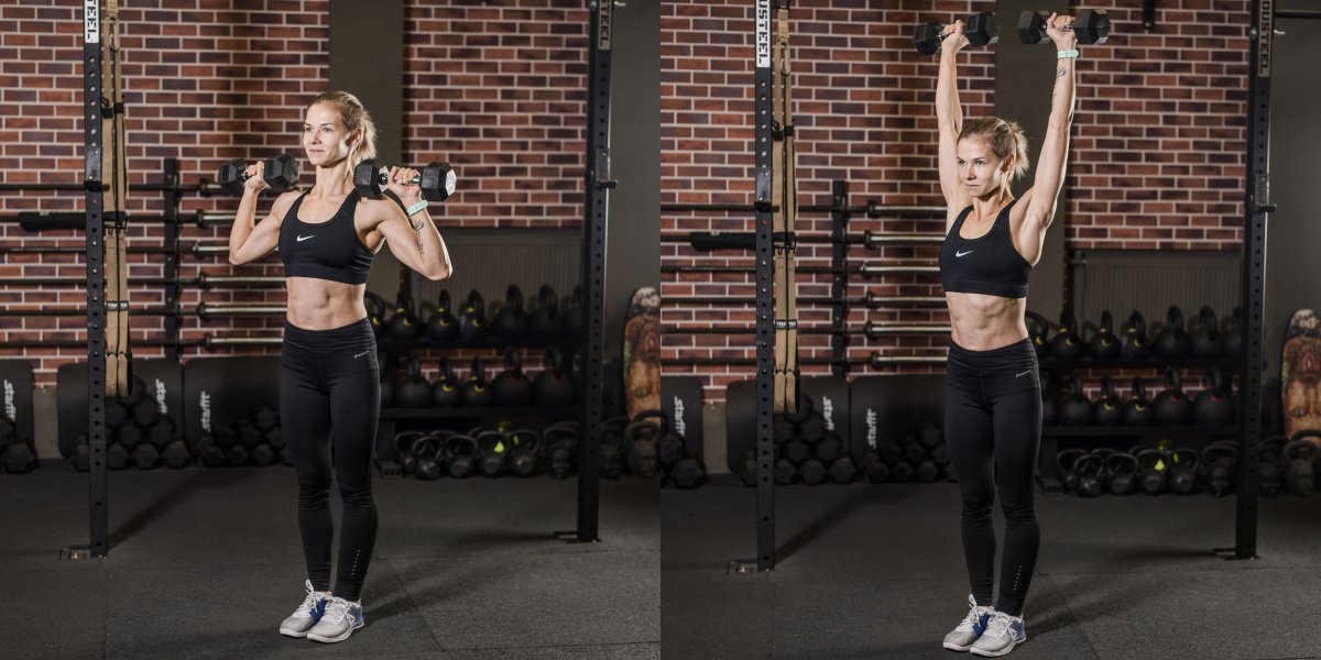 Махи с гантелями стоя на среднюю дельту