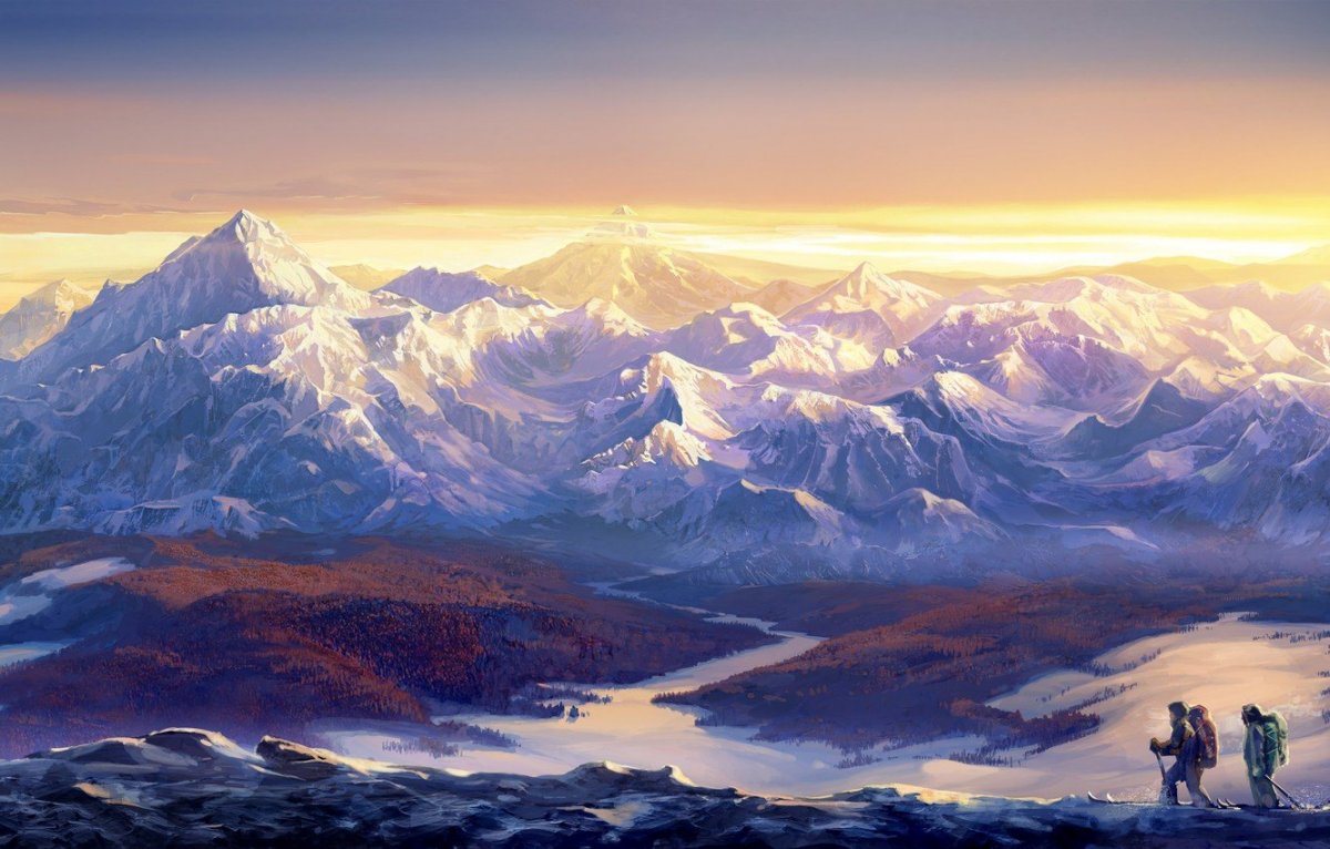 Горы заснеженные Эльбрус живопись