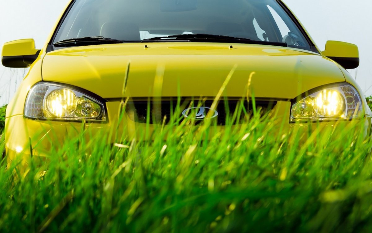 Зеленые машины на траве
