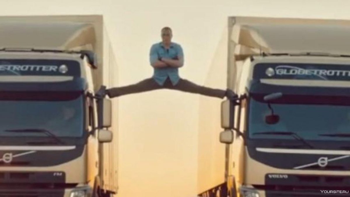 Жан-Клод Ван Дамм шпагат на грузовиках