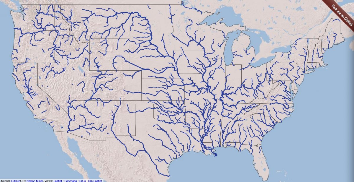 Река Миссисипи с Миссури на карте Северной Америки