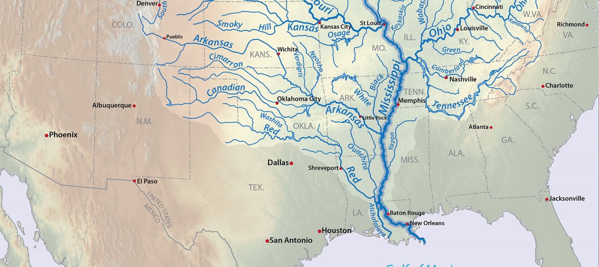 Русло реки Миссисипи на карте