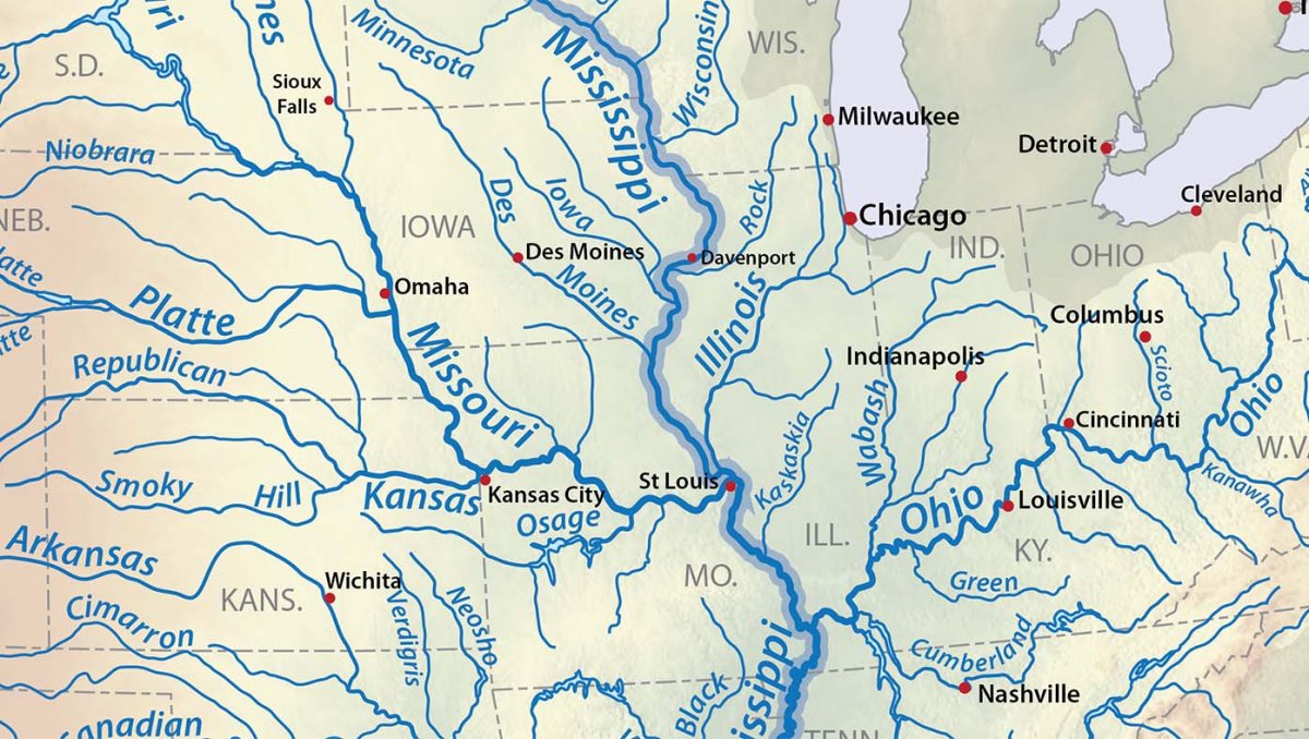 Бассейн реки Миссисипи на карте