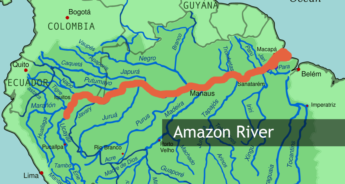 Река Амазонка на карте Южной Америки