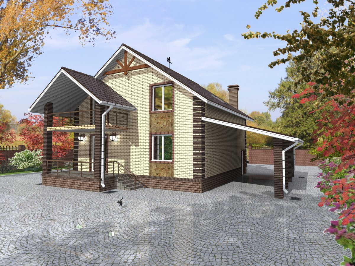 Дом с террасой и навесом для авто