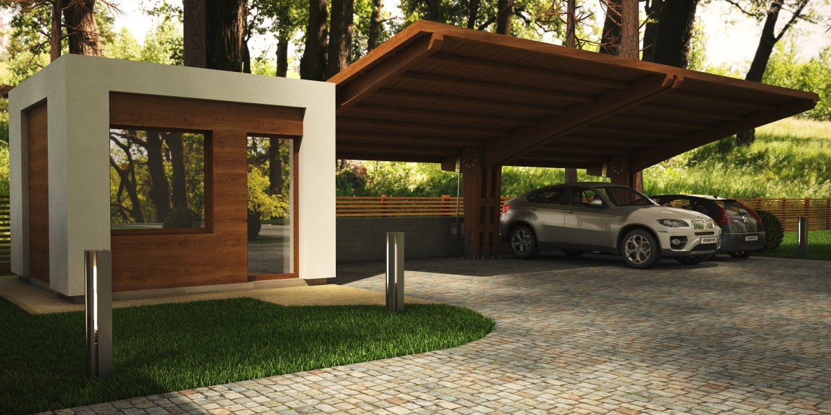 Дом с навесом для машины