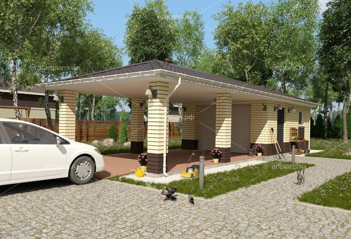 Двускатный навес для двух автомобилей