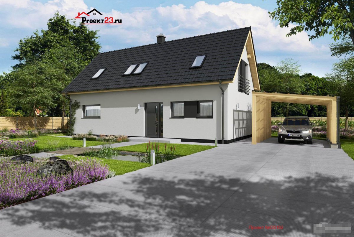 Одноэтажный дом в стиле Шале с гаражом на 2 машины