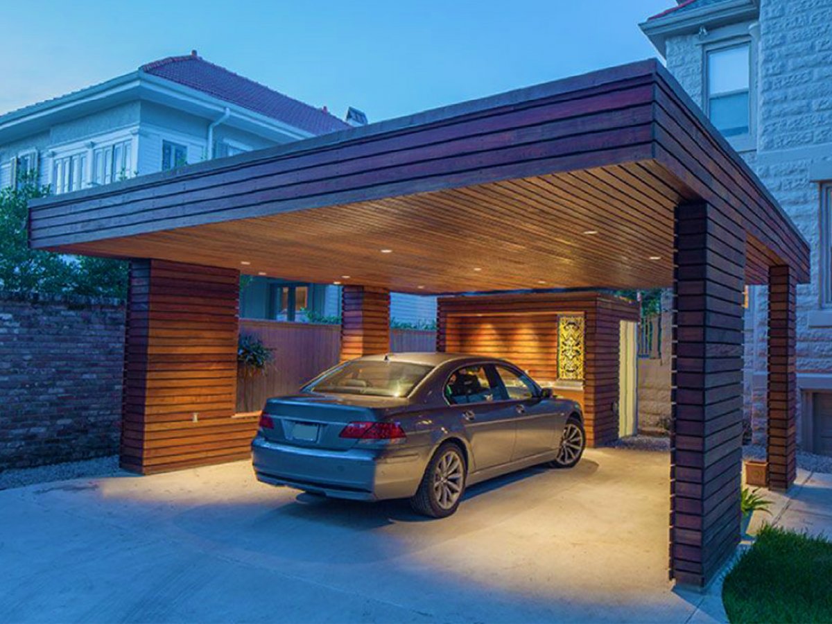 Коттедж с навесом для машины