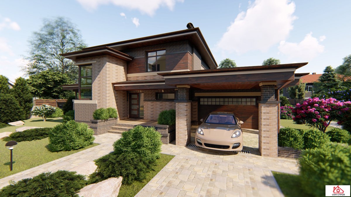 Проекты домов с навесом для машины