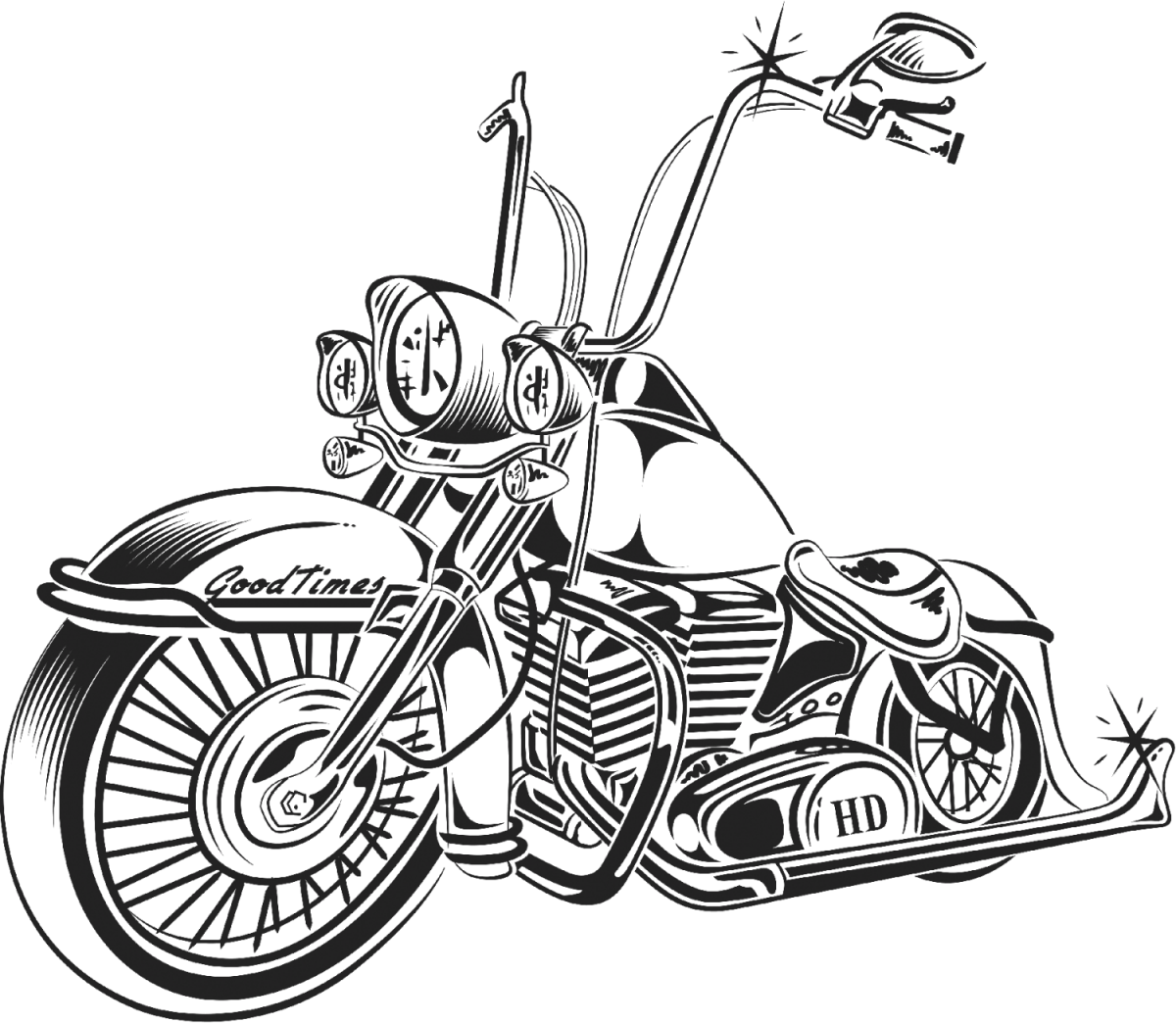 Мотоцикл нарисованный на черном фоне