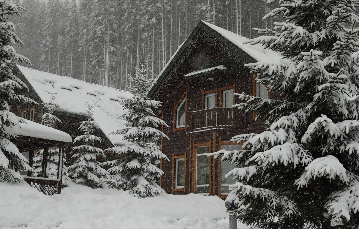 Фото дом с эркерами зима лес новый год