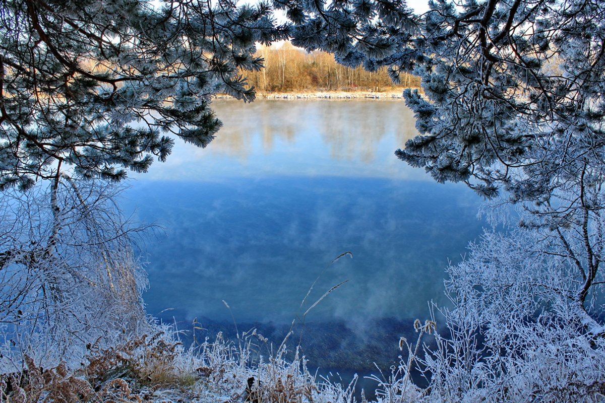 Зима озеро рыбалка