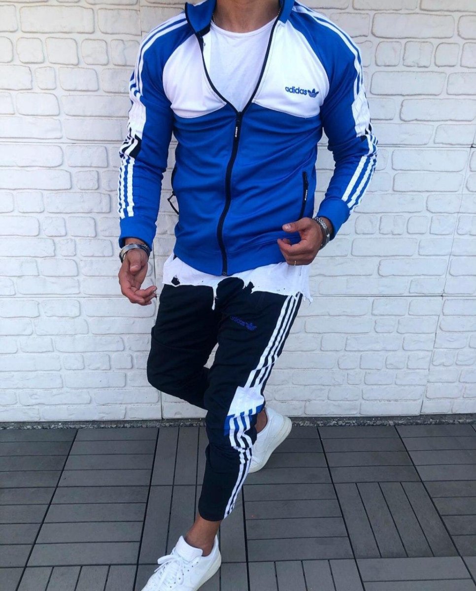 Спортивный костюм адидас мужской синий с белыми