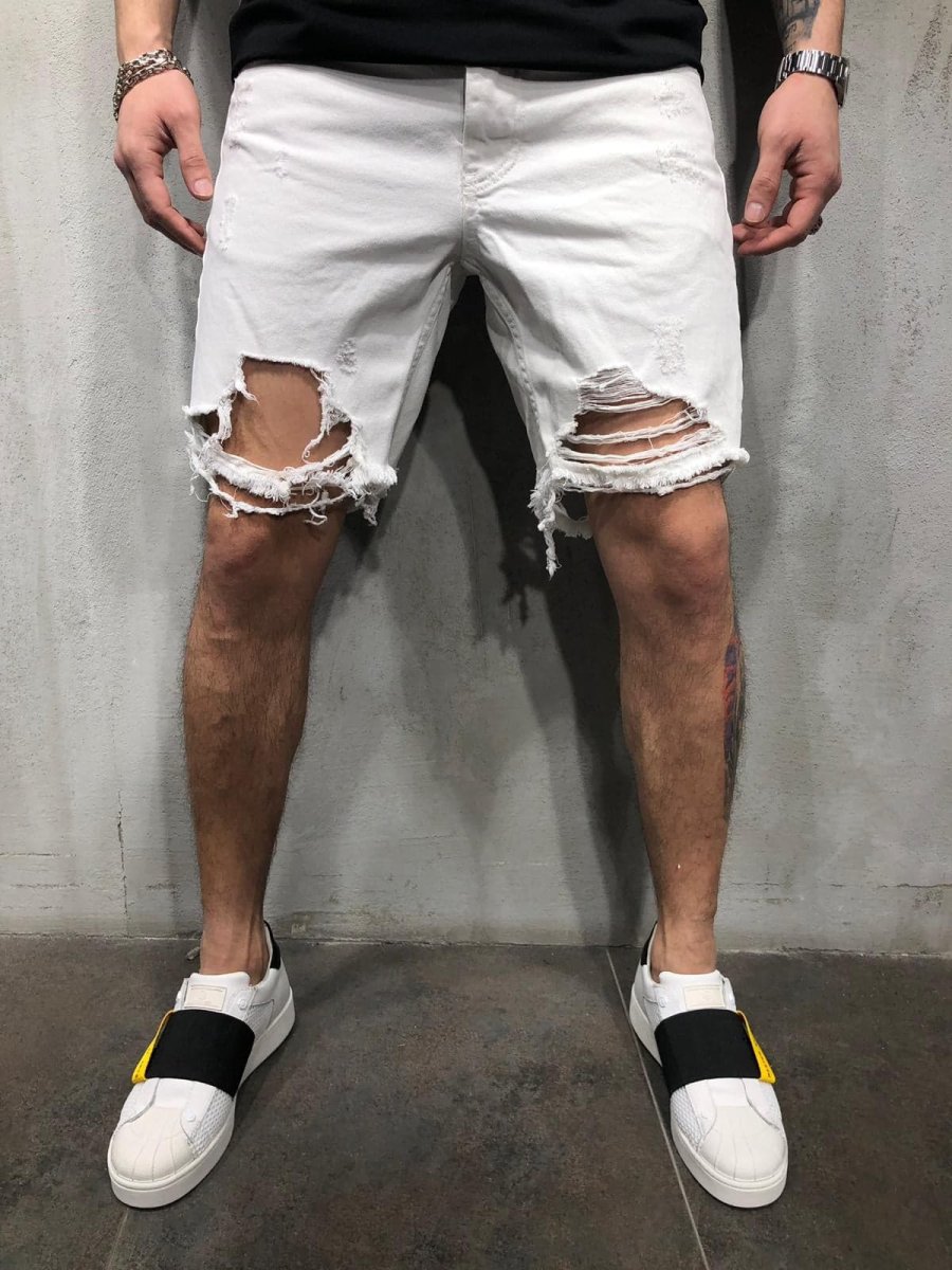 Джинсовые белые порванные шорты мужские