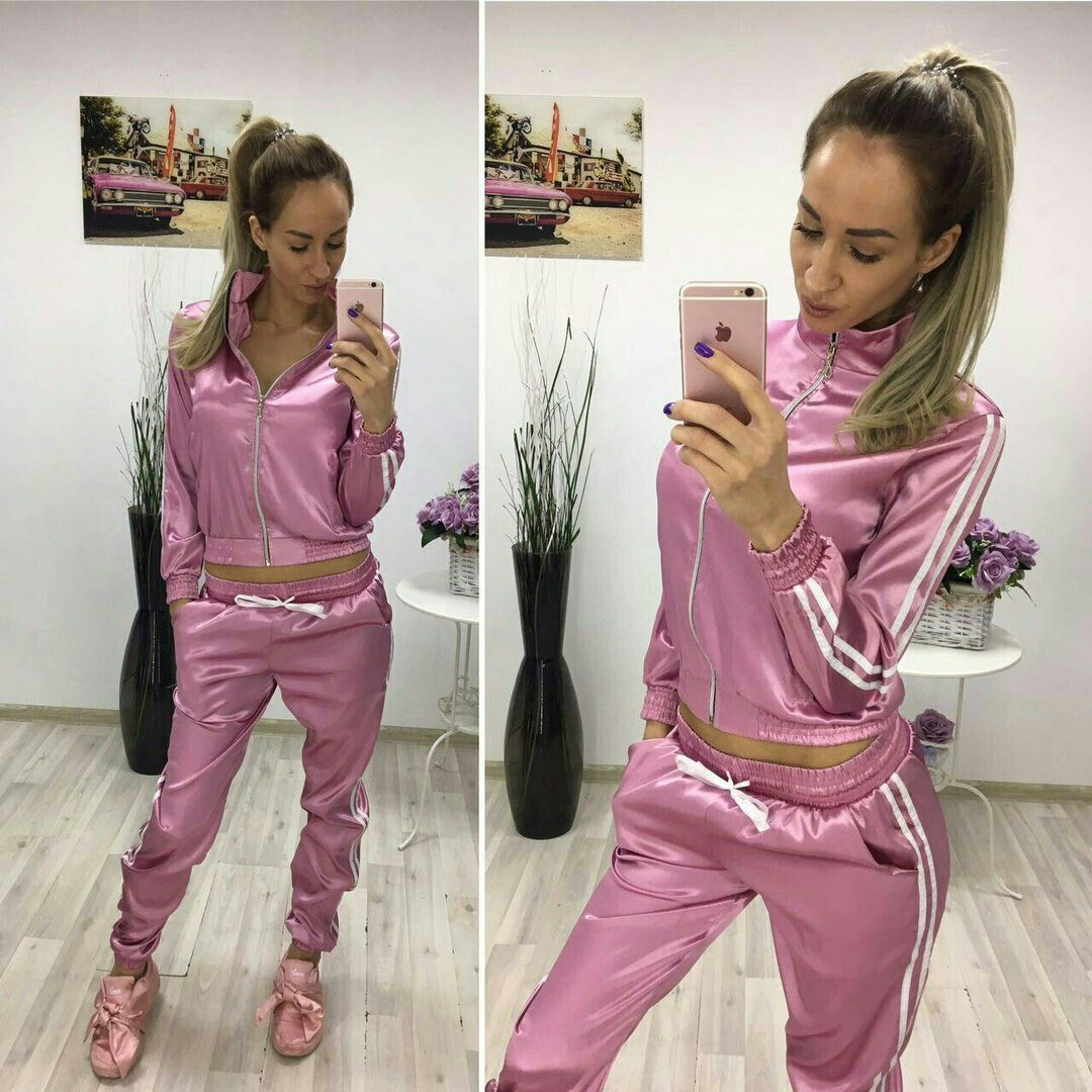 Атласный костюм адидас