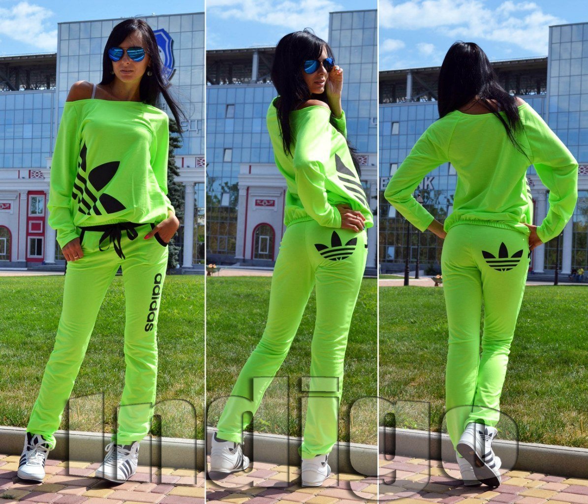 Ярко зеленый спортивный костюм женский адидас