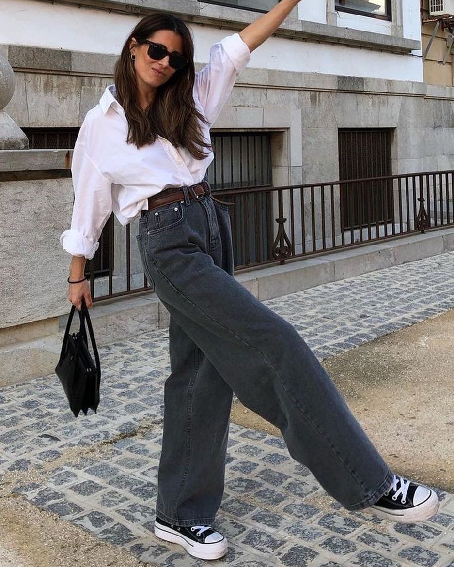 Лоферы с широкими брюками