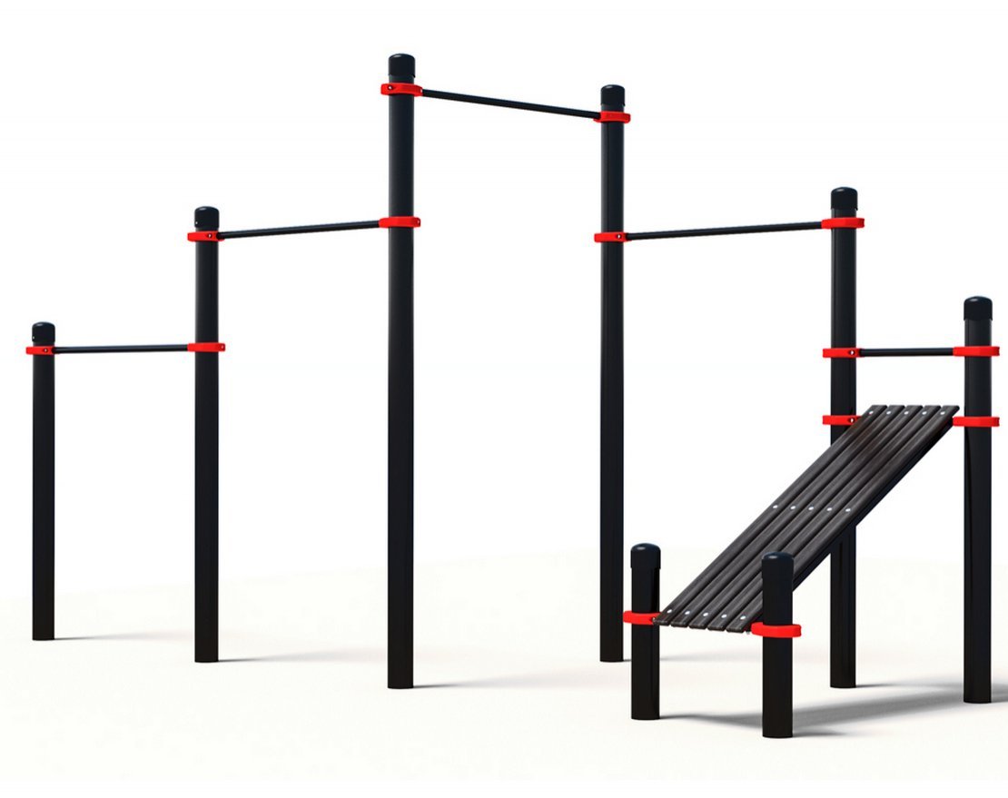 Каскад турников со скамьей для пресса