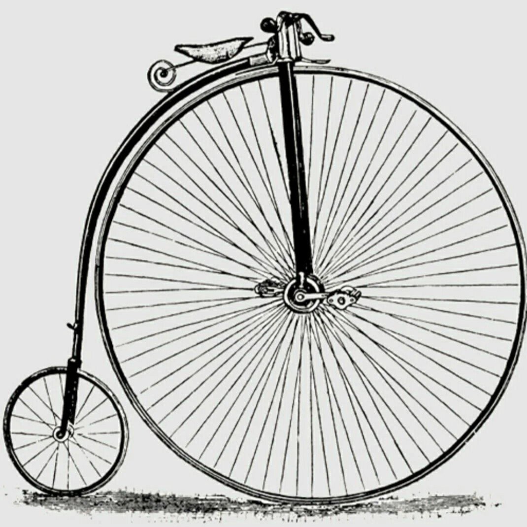 Велосипед с большим колесом спереди 19 века
