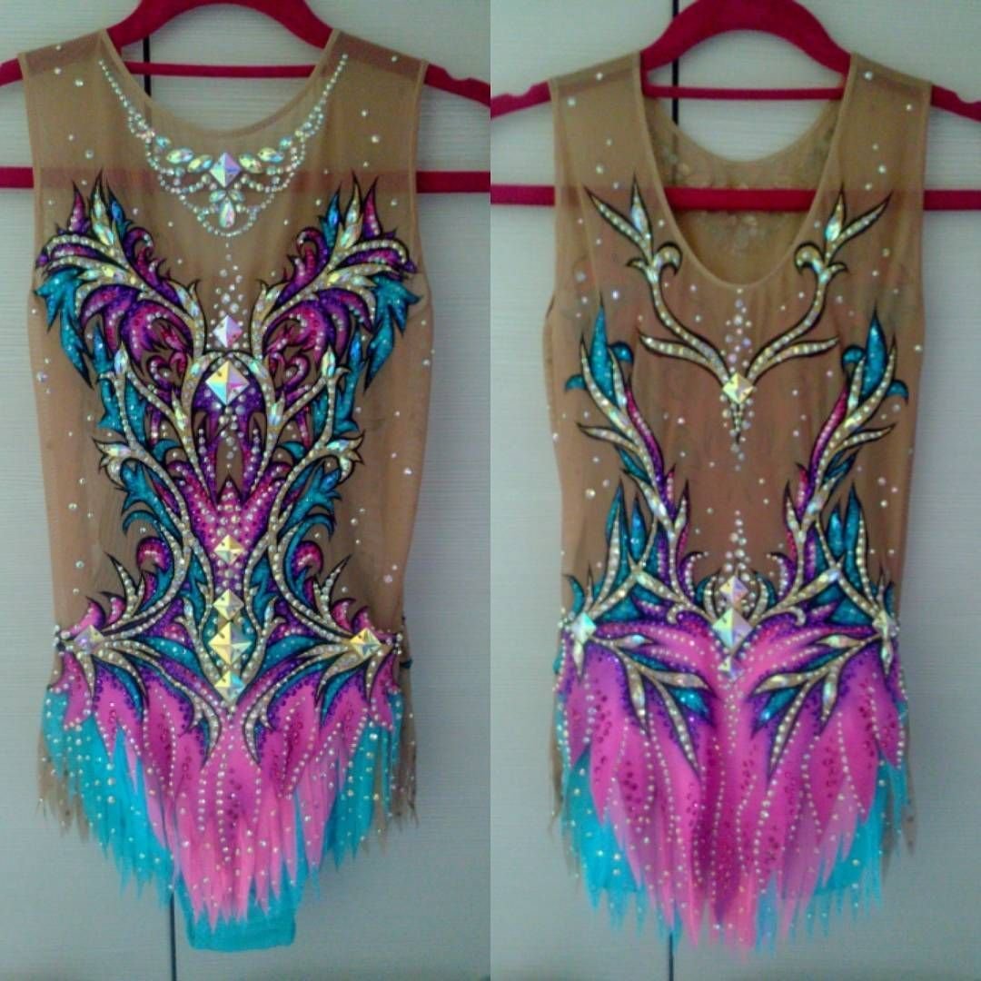 Купальник для художественной гимнастики розовый с голубым