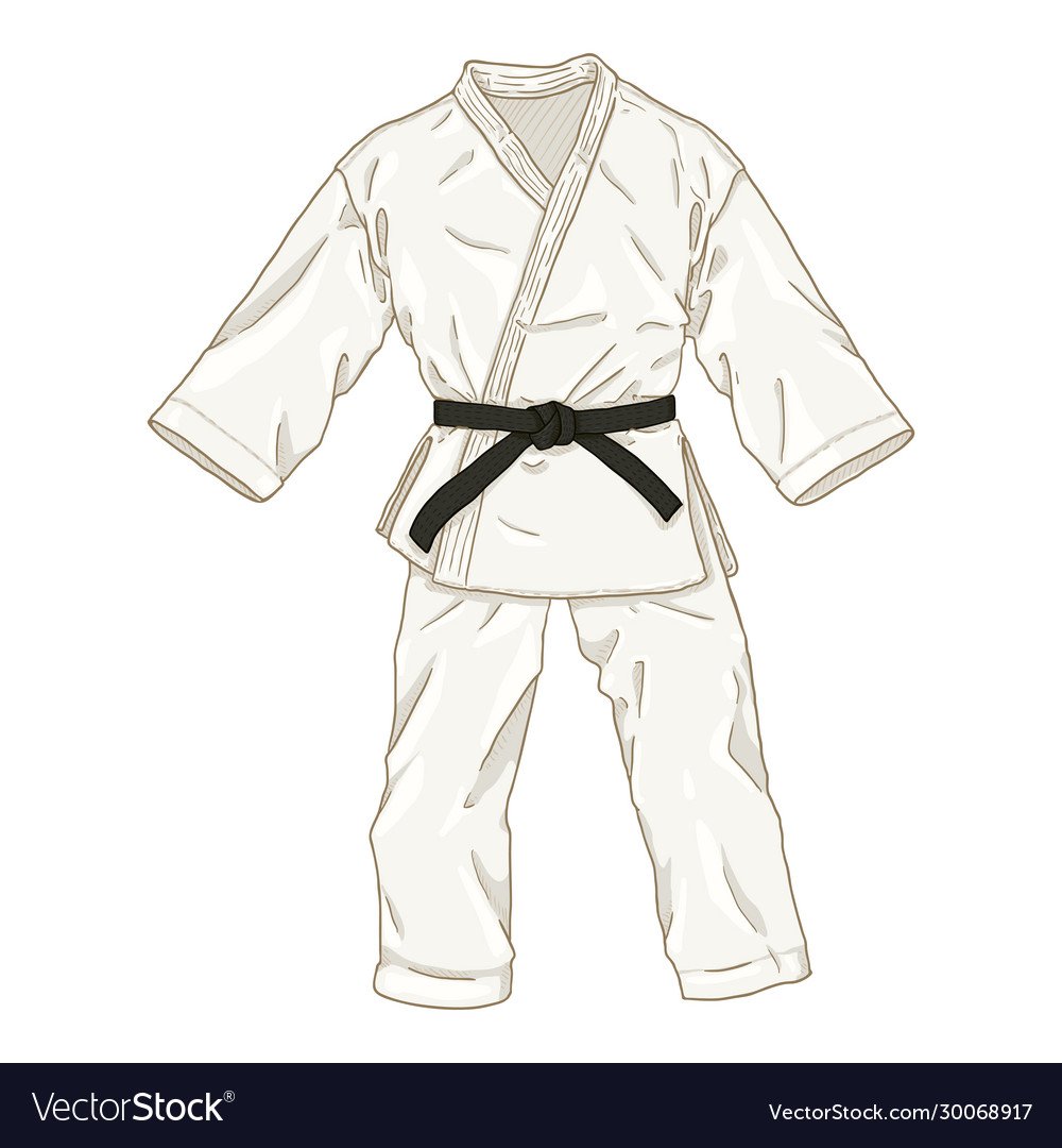 Дзюдо кимоно и черный пояс вектор