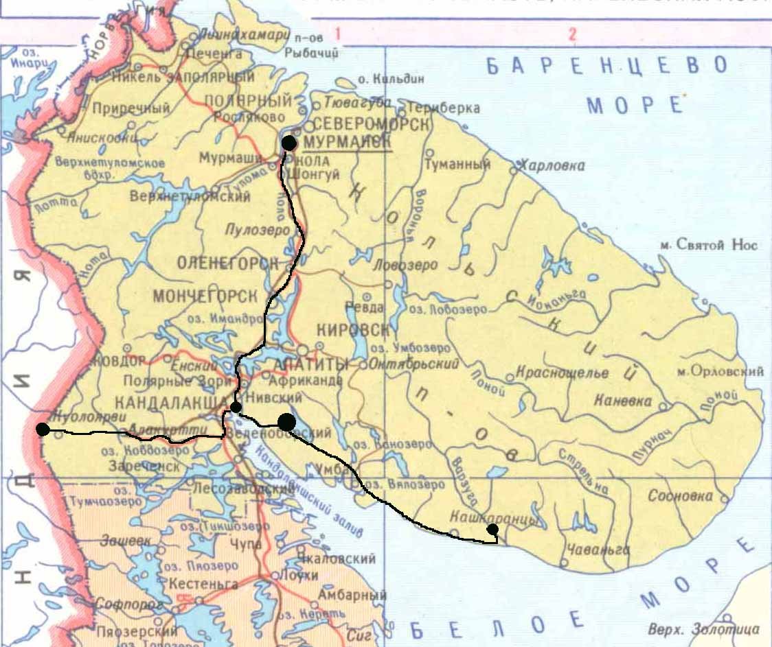 Границы Кольского полуострова на карте
