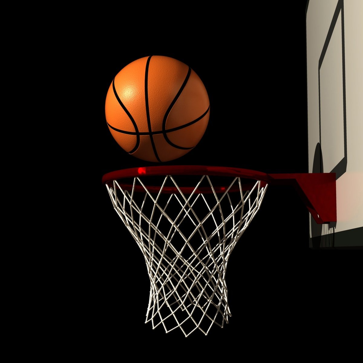 Баскетбольный мяч залетает в кольцо