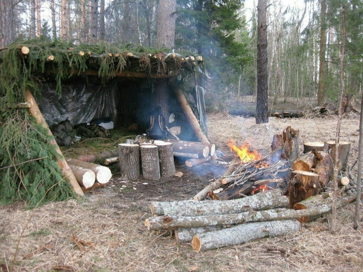 Бушкрафт шалаш лагерь