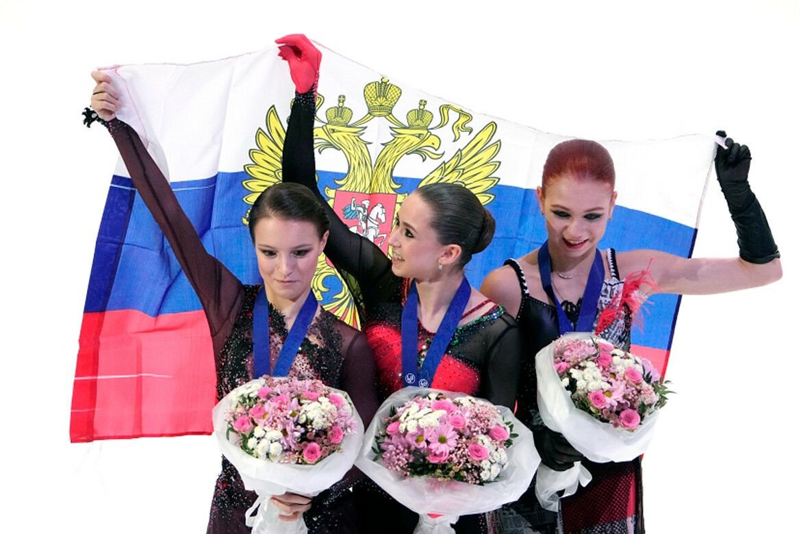 Камилла Валиева Анна Щербакова Александра Трусова
