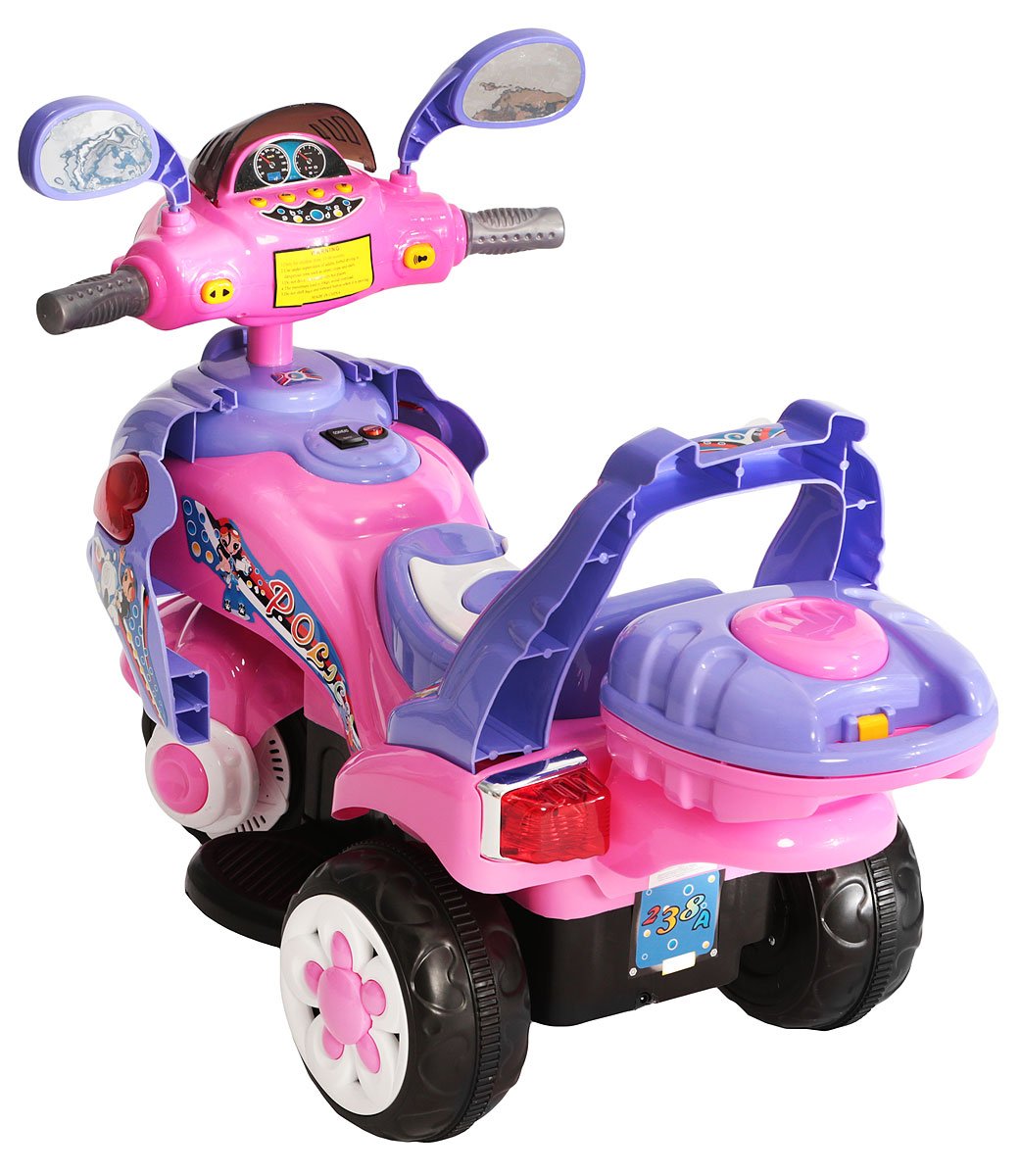 G120 мотоцикл детский на аккумуляторе с багажником цвет розовый