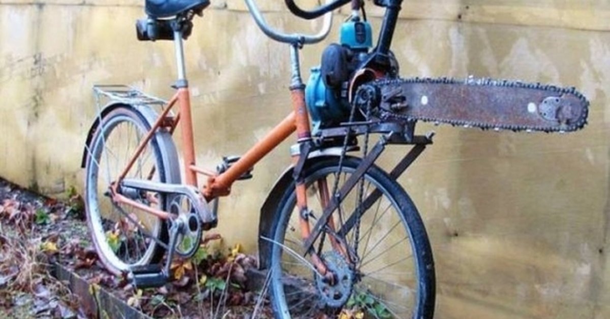 Велосипед с приводом от бензопилы