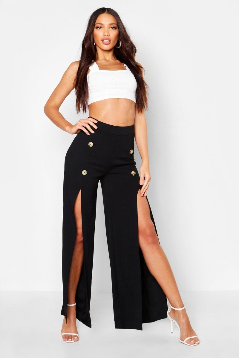 Широкие брюки с разрезами спереди