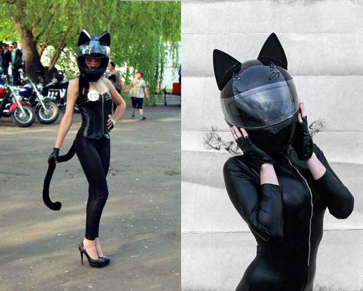 Мотоциклетный шлем с кошачьими ушками