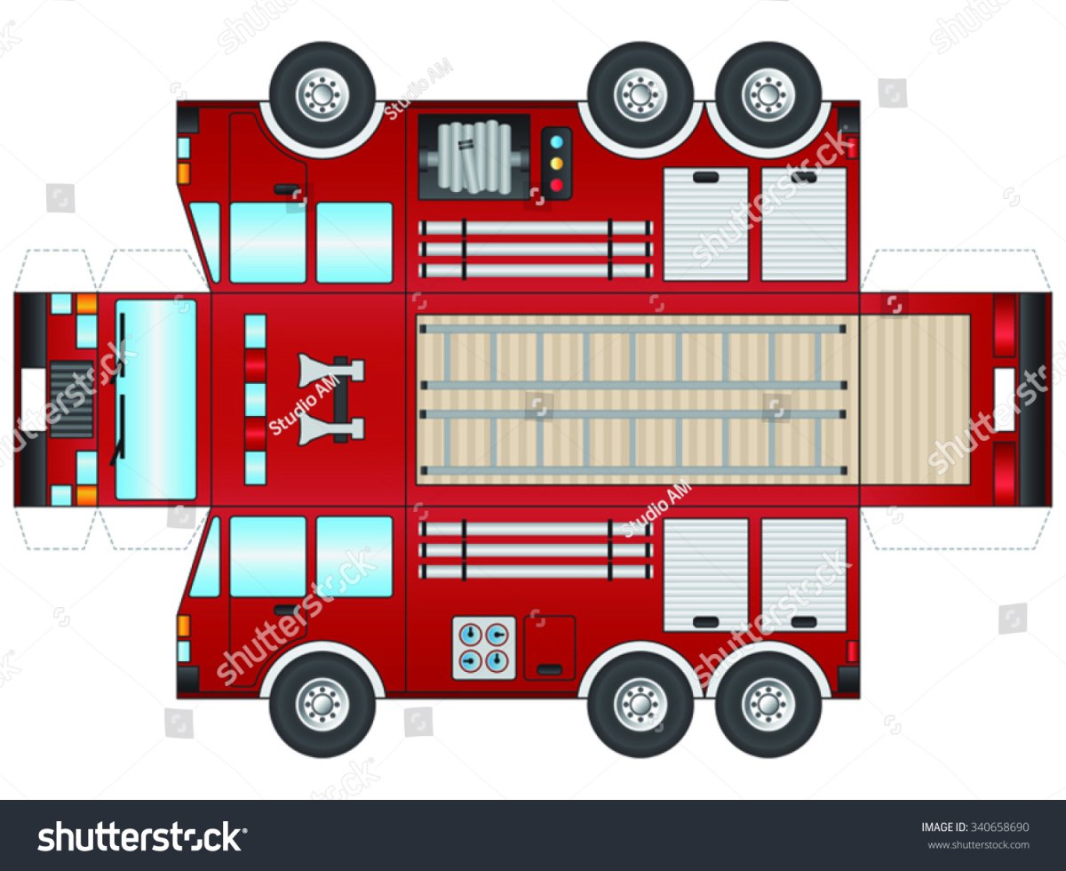 Бумажная модель пожарной машины для склеивания