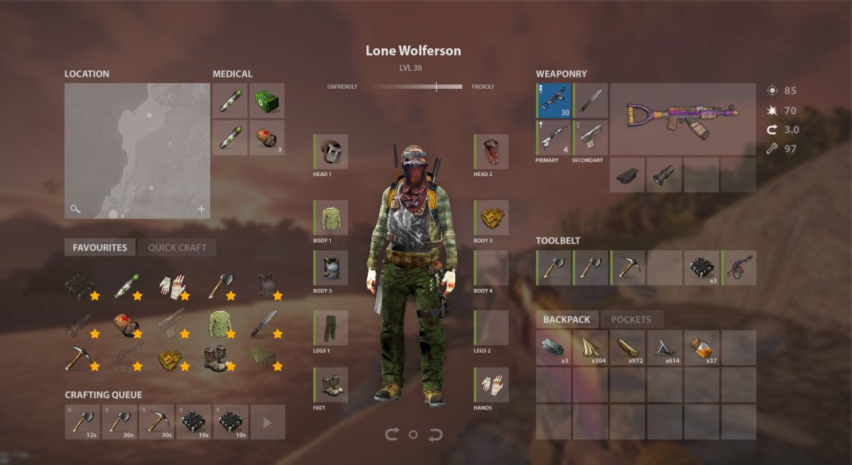 Инвентарь в игре раст