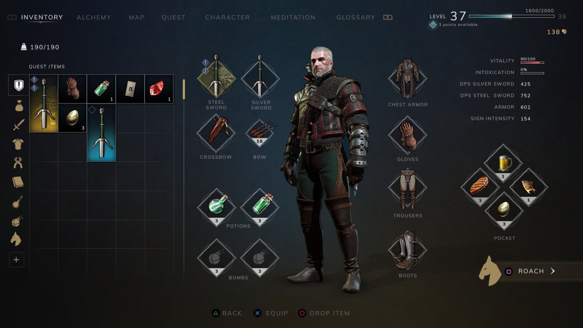 Интерфейс Ведьмак 3 инвентарь