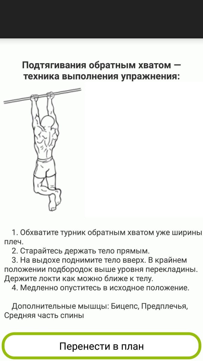 Подтягивания узким обратным хватом