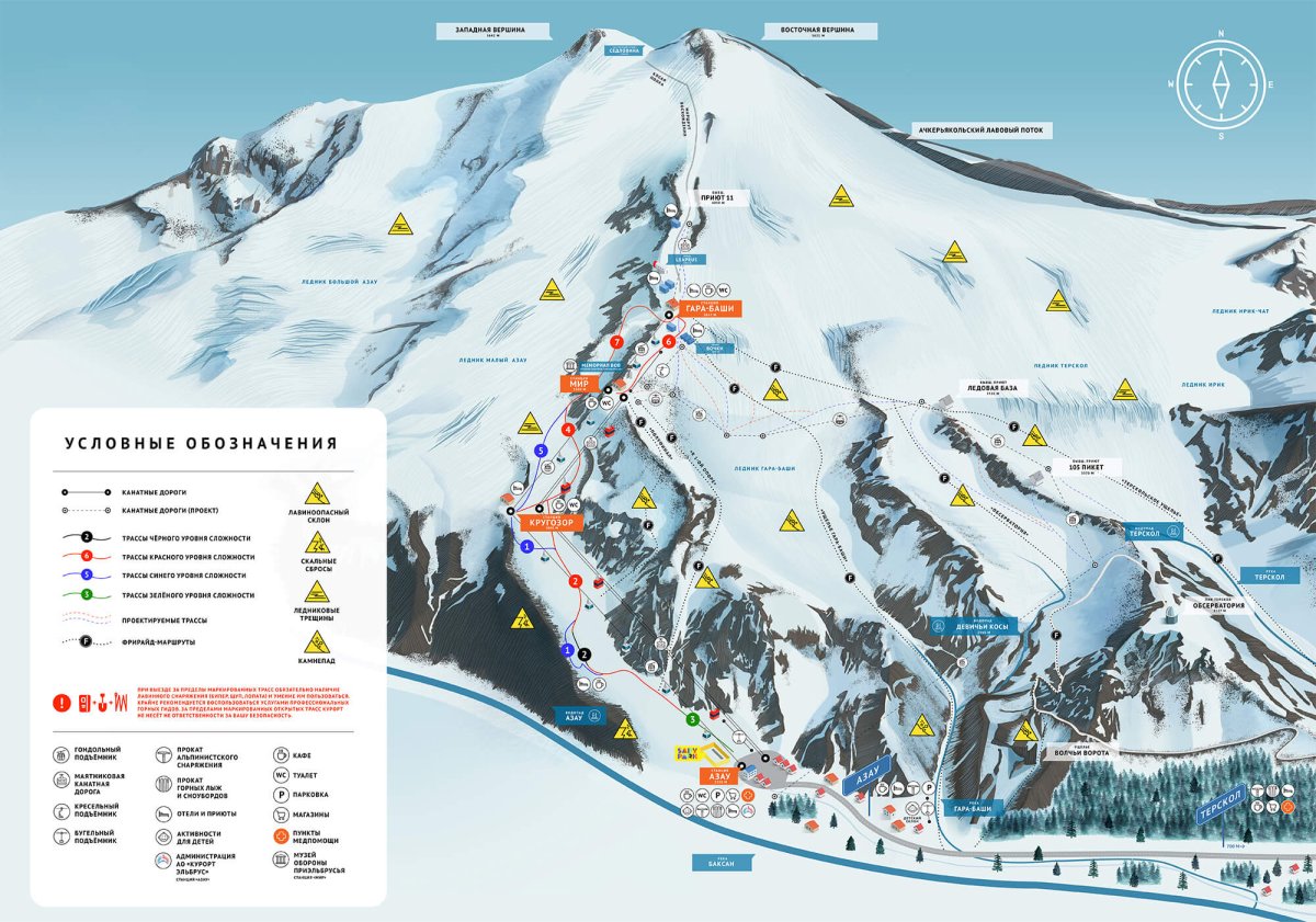 Эльбрус горнолыжный курорт трассы схема
